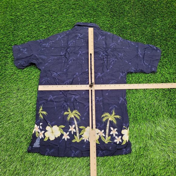Hawaii Hawaiian Floral Button Shirt XS/S 18x29 Navy-Blue Summer Aloha - Picture 3 of 12